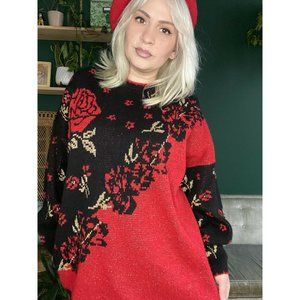 Vintage Red Rose 80s 90s Sweater